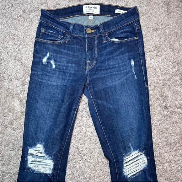 Frame Le Skinny de Jeanne dark blue distressed jeans (25) - Picture 3 of 8